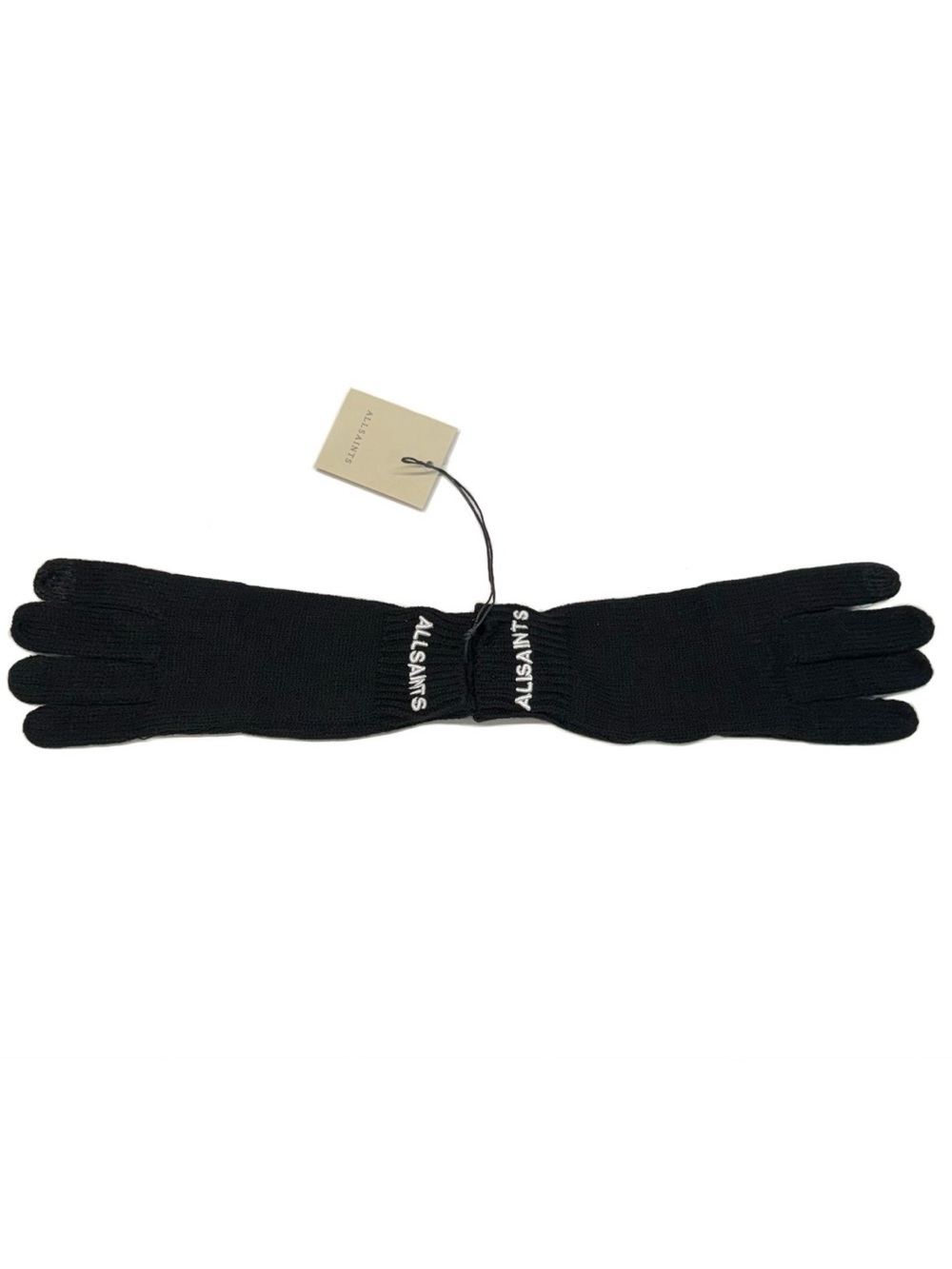 All Saints Black Knit Logo Gloves NWT